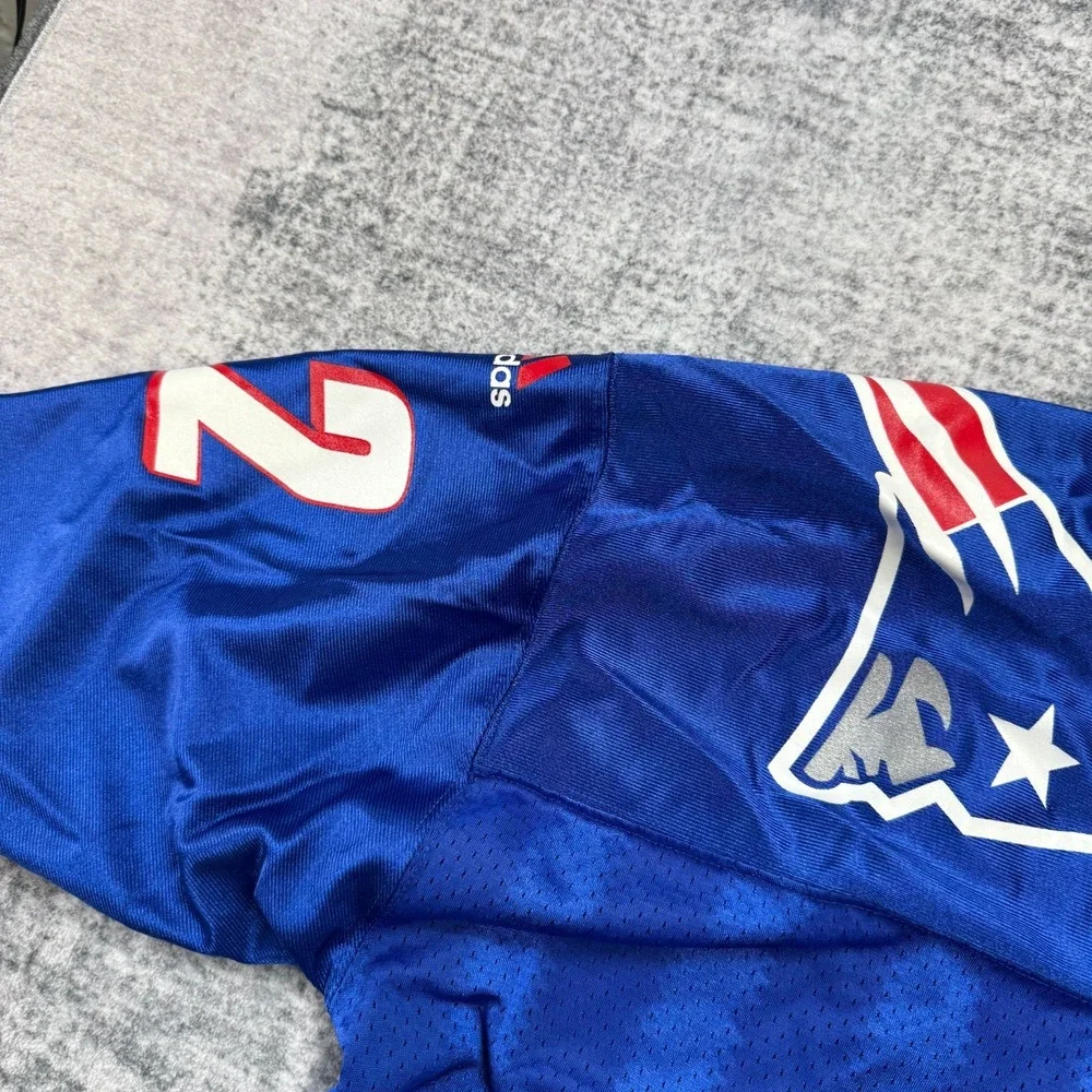VTG New England Patriots Ted Johnson Jersey Mens XL Adidas Royal Blue Striped 52